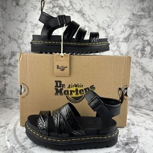Dr. Martens Women's Blaire Wild Croc Platform Sandals Black Gunmetal 6 7 8 10